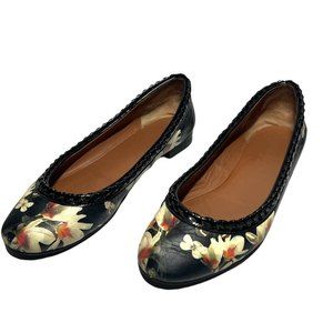 Givenchy Paris Black Leather Floral “Ninni Magnolia" Ballet Flats 36&1/2 US 6.5